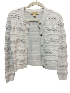 Michael Kors Cream Textured Floral Stripe Cardigan